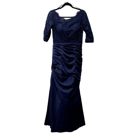 New LA FEMME Sparkle Lace Trumpet Gown Navy Size 4, Special Occasion MSRP $608 - Picture 2 of 12